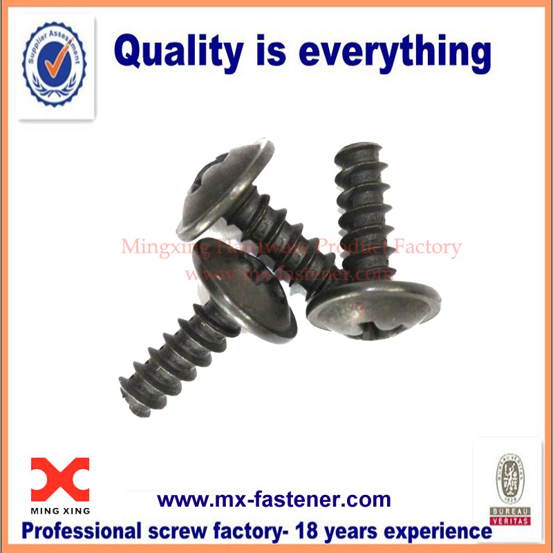 Right handed iron black round washer head screw